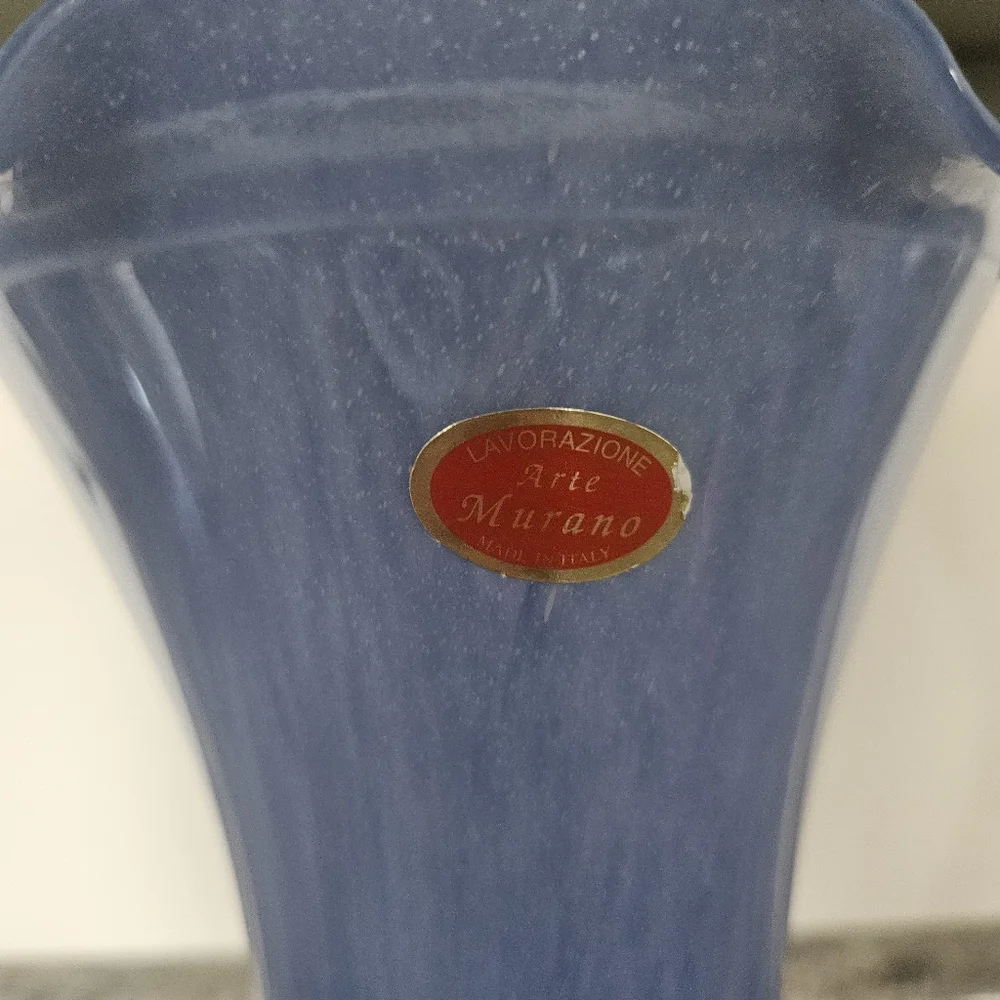 Murano Hand Blown Glass Vase Periwinkle Blue 13